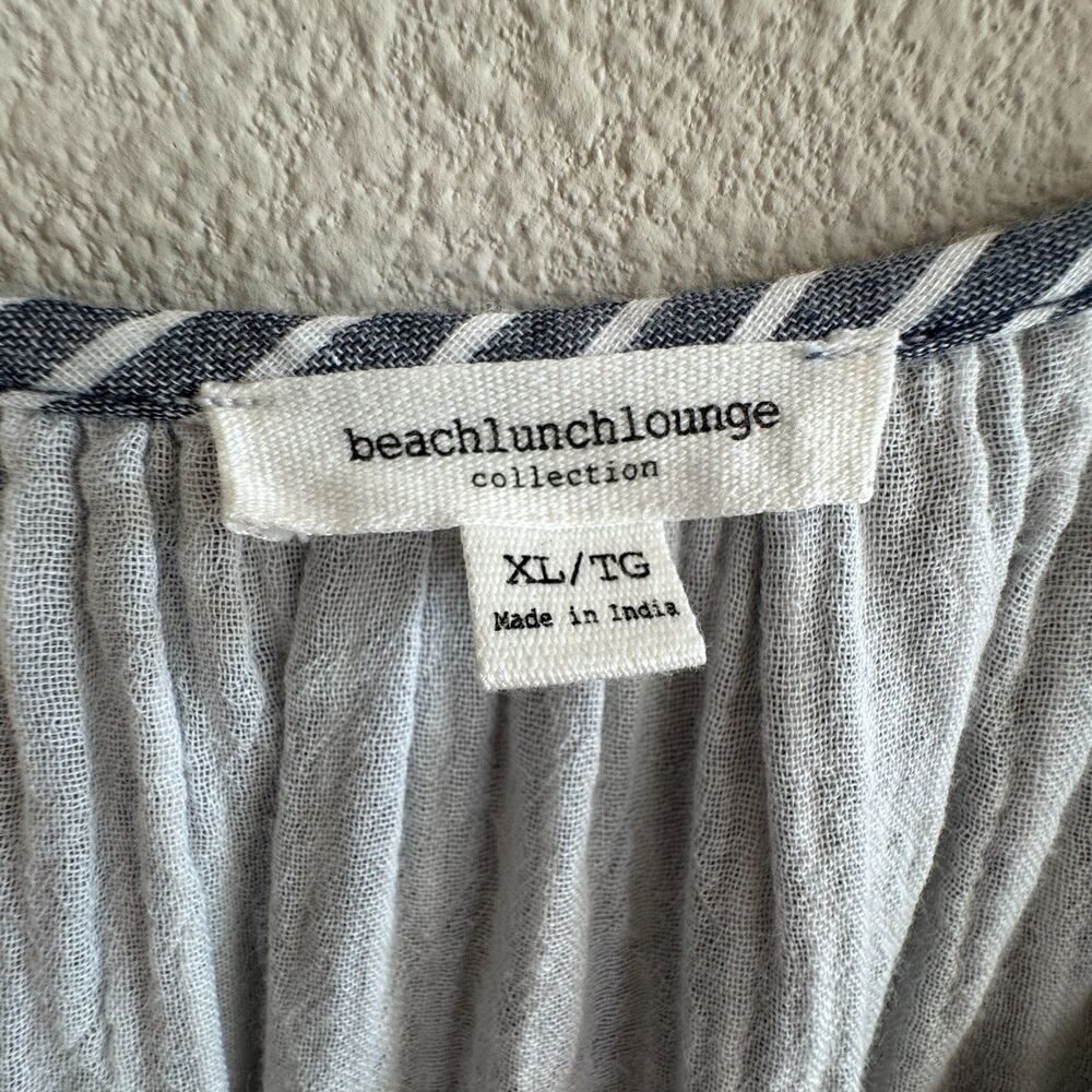 Beach Lunch Lounge Blue Stripe Cotton Peplum Top XL Coastal Boho Breezy Blouse - Picture 5 of 6